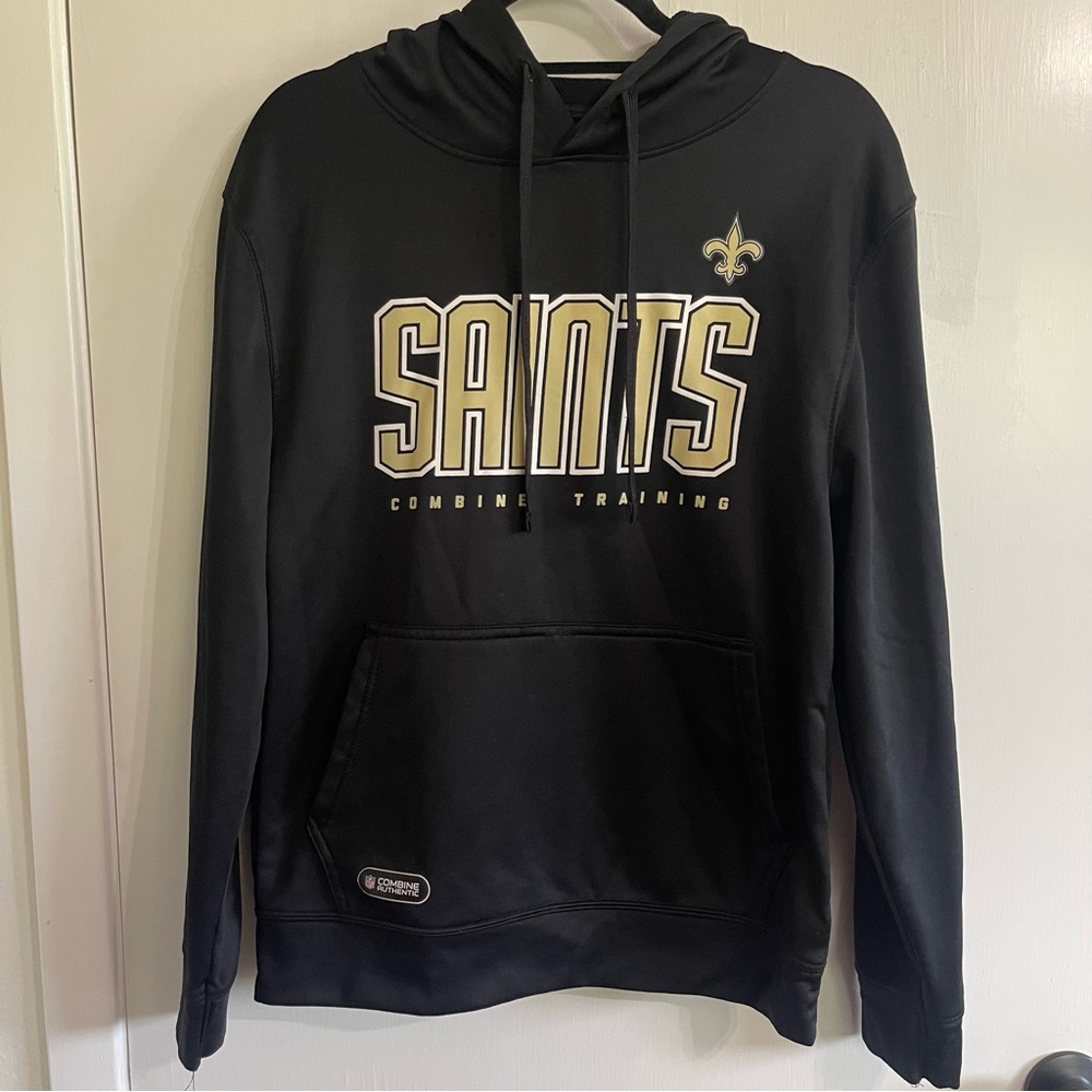 NFL Saints Black Hoodie with Gold Logo Mens Size Small